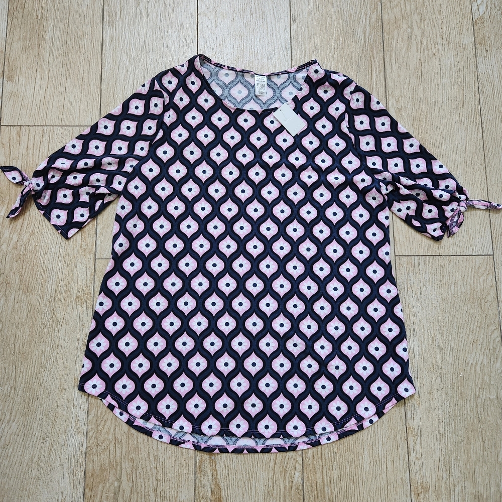 West Loop Bohemian Floral Women's Tunic Top Multicolor Tie Sleeve Design - Picture 2 of 9